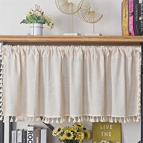 SAYT RLAE Kurze Scheibengardine Bistrogardine Blickdicht Boho Vorhang Leinen Baumwolle Beige Reine Unifarbe Kurzstore Gardinen mit Quasten für Küche Wohnzimmer Schlafzimmer,1 Stück, B150×H60cm von SAYT RLAE