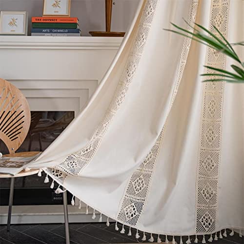 SAYT RLAE Makramee Vorhang Beige Vintage Boho Style Vorhänge Baumwolle Leinen mit Quasten und Häkeln Stricken Vertikale Streifen für Wohnzimmer Kinderzimmer Schlafzimmer, 1 Stück, B150xH220cm von SAYT RLAE