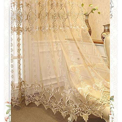 SAZDFY Beige Floral Voile Vorhang,Europäisch Luxus Tüll Vorhänge Zu Villa Wohnzimmer,Bestickt Voile Vorhang,Haken Oben-Blumen 200x270cm(79x106inch) 1pcs von SAZDFY