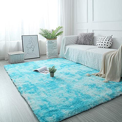 SAZDFY Hochflor Teppich für Innen flauschig Fuffy Shag Dickflor Teppich für Wohnzimmer Hochflor Moderner weicher Teppich Verschiedene Größen Blau 300x200cm von SAZDFY