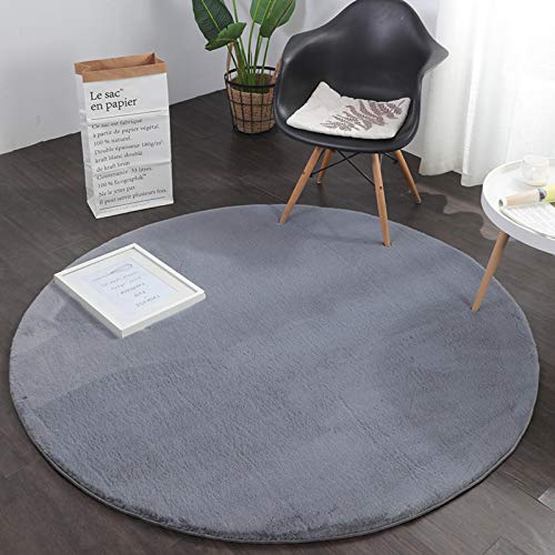 SAZDFY Kaninchenfell Teppich,Runde Weich Wohnzimmer Teppich Für Wohnzimmer,Kinder Schlafzimmer Kindergarten Teppich Waschbare Bodenmatte Betttisch Computer Stuhl Matte-1 grau Diameter120cm(47inch) von SAZDFY