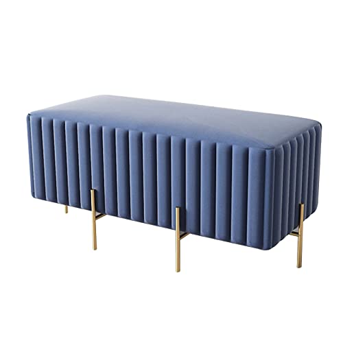 SAZDFY Modern Sitzhocker Samt Gepolstert Mit Metallbeinen Robust Hocker Mit Fußstütze Schuhwechselhocker Für Lebend Zimmer Schlafzimmer Eingangsbereich Korridor-Dunkelblau 90x40x42cm(35x16x17inch) von SAZDFY