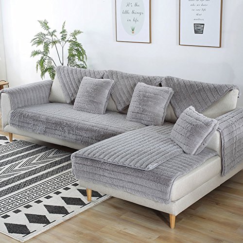 SAZDFY Plüsch Sofa Abdeckung,Sofa Sofabezüge Beschützer Für Haustiere Hund Für Wohnzimmer,Verdicken Couch-Abdeckung Sofa Kissen Vier Jahreszeiten -Grau. 70x240cm(28x94inch) von SAZDFY