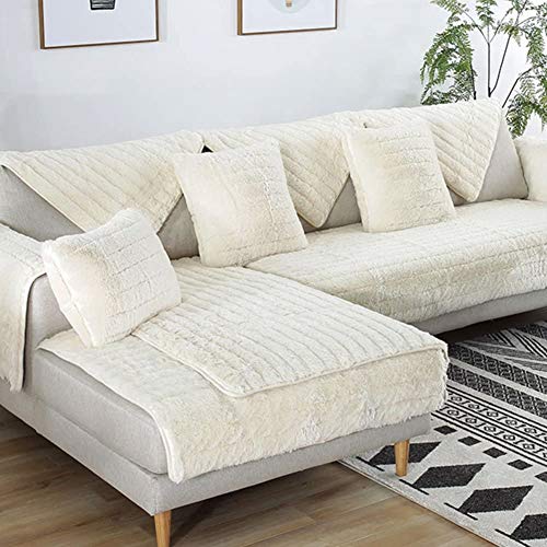 SAZDFY Plüsch Sofa Abdeckung,Sofa Sofabezüge Beschützer Für Haustiere Hund Für Wohnzimmer,Verdicken Couch-Abdeckung Sofa Kissen Vier Jahreszeiten -Reis Weiß. 70x120cm(28x47inch) von SAZDFY