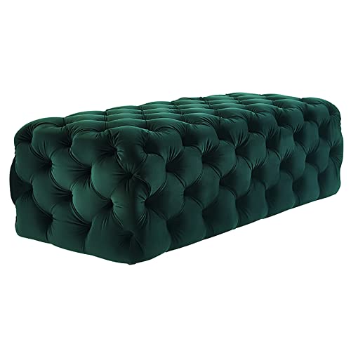SAeWare Moderne Samt-Bank, luxuriöse, getuftete Bettbank, Eingangsbereich, Schuhbank, rechteckig, gemütliche Fußstütze, dekorative Akzentmöbel (grün, 61 x 45 x 40 cm) von SAeWare