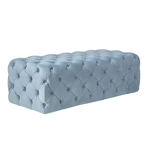 SAeWare Moderne Samt-Bank, luxuriöse, getuftete Bettbank, Eingangsbereich, Schuhbank, rechteckig, gemütliche Fußstütze, dekoratives Akzentmöbel (blau, 61 x 45 x 40 cm) von SAeWare