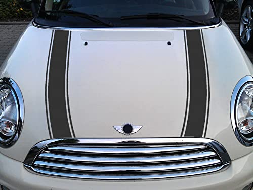 Streifen Stripes Aufkleber Motorhaube für R55 R56 R57 R58 R59 MINI COOPER One Works Jack (Mattschwarz, Design 2) von SB CarDesign