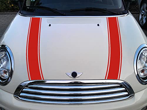 Streifen Stripes Aufkleber Motorhaube für R55 R56 R57 R58 R59 MINI COOPER One Works Jack (Rot (not Chili Red), Design 2) von SB CarDesign
