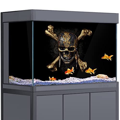 Hintergrund für Aquarien, 3D-Piratenschädel, Knochen-Logo, schwarz, HD-Druck, Tapete, Reptilien, Lebensraum, Aquarium, Hintergrund, Dekorationen, PVC-Poster, Aufkleber (11,8 x 23,6 (30 x 60 cm)) von SB little