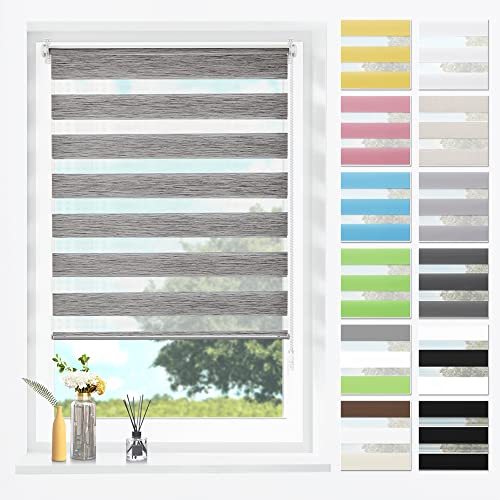 SBARTAR Doppelrollo Klemmfix Duo Rollos für Fenster ohne Bohren & zum Bohren, Marble B65 x H140 cm (Stoffbreite 61 cm), Lichtdurchlässig, Klemmrollo, Fensterrollo, Zebrarollo von SBARTAR