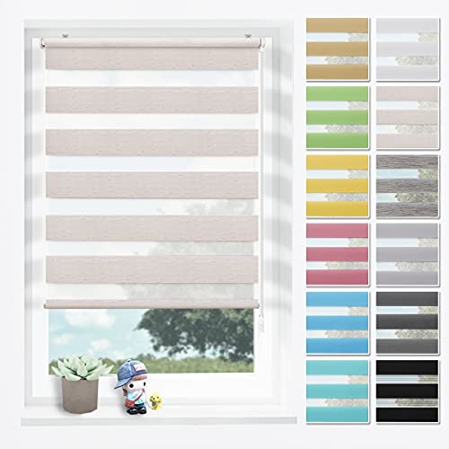 SBARTAR Doppelrollo Klemmfix Rollos für Fenster ohne Bohren & zum Bohren (Natur 100 x 230cm) Duo Rollo Lichtdurchlässig Aber Blickdicht, Klemmrollo, Fensterrollo, Zebrarollo von SBARTAR