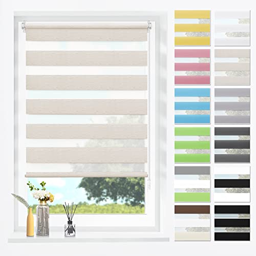 SBARTAR Doppelrollo Klemmfix Duo Rollos für Fenster ohne Bohren & zum Bohren, Natur B65 x H130 cm (Stoffbreite 61 cm), Lichtdurchlässig, Klemmrollo, Fensterrollo, Zebrarollo von SBARTAR