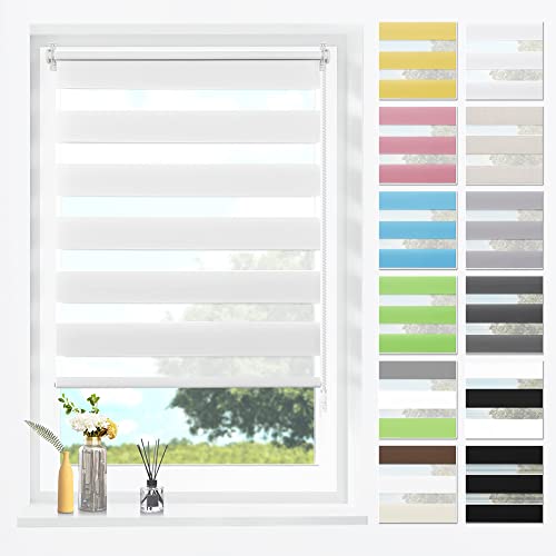 SBARTAR Doppelrollo Klemmfix Duo Rollos für Fenster ohne Bohren & zum Bohren, Weiß B100 x H140 cm (Stoffbreite 96 cm), Lichtdurchlässig, Klemmrollo, Fensterrollo, Zebrarollo von SBARTAR
