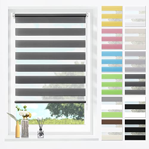 SBARTAR Doppelrollo Klemmfix Duo Rollos für Fenster ohne Bohren & zum Bohren, Anthrazit B75 x H220 cm (Stoffbreite 71 cm), Lichtdurchlässig, Klemmrollo, Fensterrollo, Zebrarollo von SBARTAR
