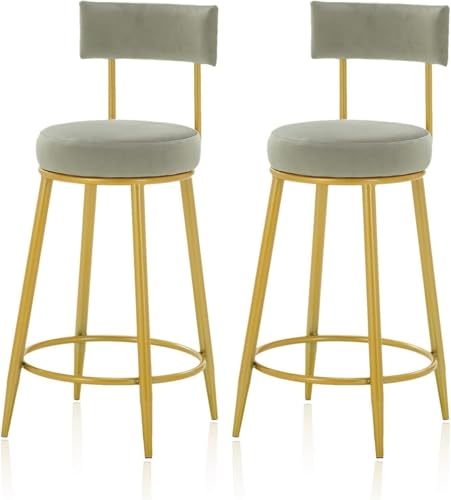 Barhocker 2er Set Samt Barhocker Barhocker Barhocker mit Metallbeine und Fußstütze (Grau + Gold, 40 x 40 x 95 cm) von SBCGFY