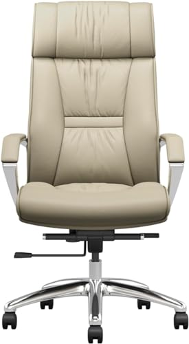 Chefsessel, Computerstuhl aus echtem Leder, ergonomische Stühle mit hoher Rückenlehne, neigbarer Rückenlehne und leichtgängigen Rollen(Beige) von SBCGFY