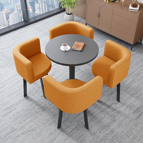 Runder Esstisch mit 4 Stühlen aus schwarzem Stoff, ideal für den Empfangsbereich im Büro, für Verhandlungen und den Freizeitbereich, perfekt für den Einsatz im (Orangefarbener Stoff) von SBCGFY