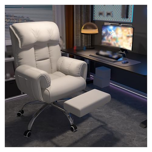 SBCGFY ,Moderne Home-Office-Schreibtischstühle mit Rollen und einziehbarer Fußstütze,Verstellbarer Drehstuhl für Führungskräfte,Ergonomischer Bürostuhl mit A(Weiß) von SBCGFY