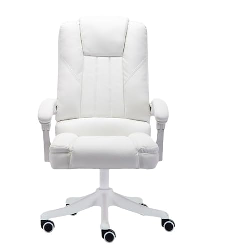 SBCGFY Bequemer, lässiger Bürostuhl mit Fußstütze, klassischer Chefsessel aus Leder, Drehbarer Schreibtischstuhl für Zuhause mit Armlehnen für Konferenzräume(Weiß) von SBCGFY