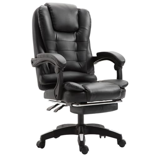 SBCGFY Bequemer Bürostuhl aus Leder mit hoher Rückenlehne, klassischer Executive-Home-Office-Stuhl mit gepolsterter 360-Grad-Drehfunktion, rollender Computer(Schwarz) von SBCGFY