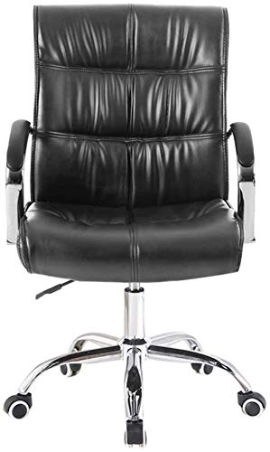 SBCGFY Brauner ergonomischer PU-Computerstuhl mit mittlerer Rückenlehne – Drehbarer Schreibtischstuhl für das Home Office – Höhenverstellbarer Hocker – Kunst(Schwarz) von SBCGFY