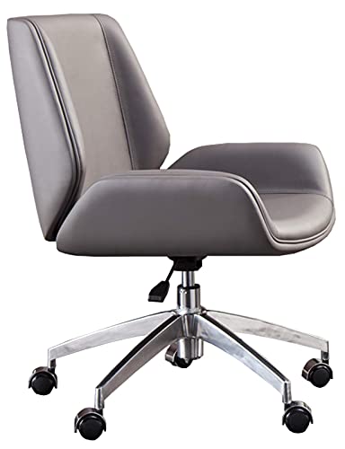 SBCGFY Bürostuhl aus Leder mit Kleiner Rückenlehne und Armlehne mit Lendenwirbelstütze für Damen und Herren zu Hause, Grau von SBCGFY