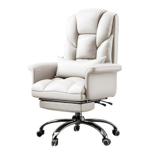SBCGFY ChairExecutive Bürostuhl PU-Leder Drehbarer anhebbarer ergonomischer Chefsessel mit Fußstütze und 360° drehbaren Rollen Einfach zu montieren Grau(Cremefarben) von SBCGFY