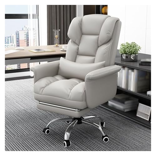 SBCGFY Chefsessel, Bürostuhl mit Beinstütze und Lordosenstütze, Home-Office-Stuhl aus Leder mit Verstellbarer Armlehne und hoher Rückenlehne, für Büro, Zuhau(Grau) von SBCGFY