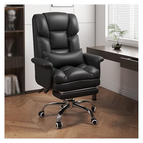 SBCGFY Chefsessel, Bürostuhl mit Beinstütze und Lordosenstütze, Home-Office-Stuhl aus Leder mit Verstellbarer Armlehne und hoher Rückenlehne, für Büro, Zuhau(Schwarz) von SBCGFY