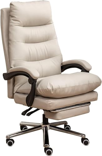 SBCGFY Chefsessel, Drehstuhl aus echtem Leder, ergonomischer Schreibtischstuhl mit hoher Rückenlehne und einziehbarer Fußstütze(Beige) von SBCGFY
