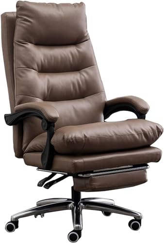 SBCGFY Chefsessel, Drehstuhl aus echtem Leder, ergonomischer Schreibtischstuhl mit hoher Rückenlehne und einziehbarer Fußstütze(Khaki) von SBCGFY