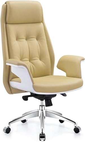 SBCGFY Chefsessel, PU-Computer-Relaxsessel für das Home Office, strapazierfähige Leder-Bürostühle mit Verstellbarer Rückenlehne, ergonomischer Drehstuhl(Beige) von SBCGFY