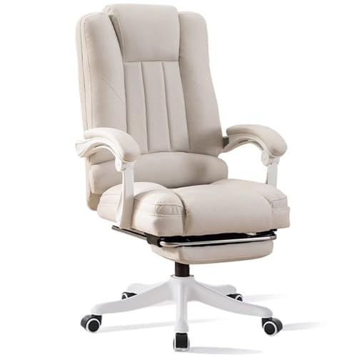 SBCGFY Chefsessel, Verstellbarer Computer-Schreibtischstuhl mit Fußstütze und Lordosenstütze, großer Computerstuhl aus PU-Leder mit hoher Rückenlehne und Kip(Beige) von SBCGFY