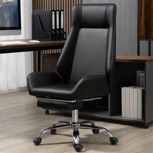 SBCGFY Chefsessel mit hoher Rückenlehne, luxuriöser Schreibtischstuhl aus Leder, Verstellbarer Computerstuhl für das Home Office mit Fußstütze(Schwarz) von SBCGFY