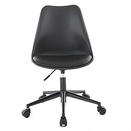 SBCGFY Drehbarer Schreibtischstuhl, Bürostuhl ohne Armlehnen und Rollen, Computerstuhl aus PU-Leder mit mittlerer Rückenlehne, Verstellbarer Drehstuhl für das Home-Office von SBCGFY