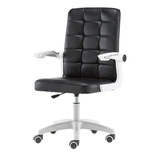 SBCGFY Ergonomischer Bürostuhl Bürostuhl mit mittlerer Rückenlehne und verstellbaren Armlehnen Schreibtischstühle Einfacher Seitenstuhl Bürostuhl aus Pu-Lede(Schwarz) von SBCGFY