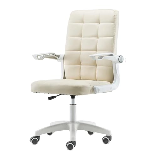 SBCGFY Ergonomischer Bürostuhl Bürostuhl mit mittlerer Rückenlehne und verstellbaren Armlehnen Schreibtischstühle Einfacher Seitenstuhl Bürostuhl aus Pu-Lede(Weiß) von SBCGFY