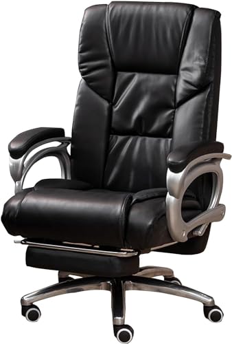 SBCGFY Ergonomischer Executive-Drehstuhl mit Neigefunktion und Fußstütze, Bürostuhl aus echtem Leder für schwere Personen(Schwarz) von SBCGFY