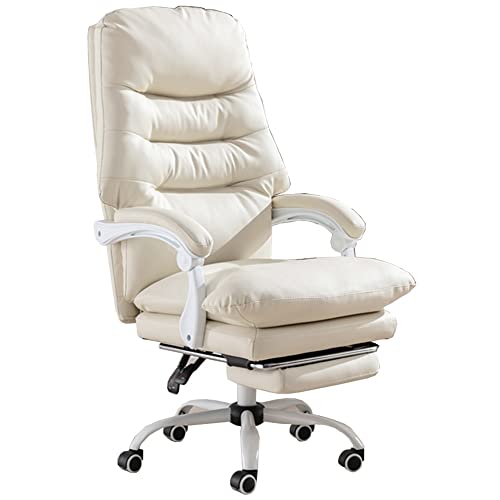 SBCGFY Ergonomischer Executive-Schreibtischstuhl mit hoher Rückenlehne und Drehfunktion aus PU-Leder, extra gepolsterter Computerstuhl mit Fußstütze(Beige) von SBCGFY