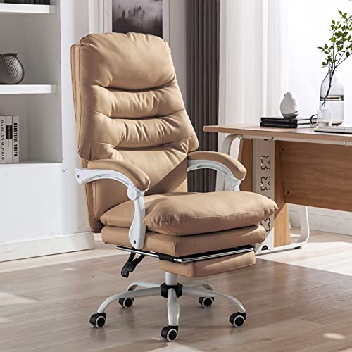 SBCGFY Ergonomischer Executive-Schreibtischstuhl mit hoher Rückenlehne und Drehfunktion aus PU-Leder, extra gepolsterter Computerstuhl mit Fußstütze(Braun) von SBCGFY