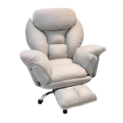 SBCGFY Gaming-Stuhl, Arbeitszimmerstuhl, Liegestuhl für Schlafzimmer, Schreibtischstühle mit Rollen, gepolsterter Drehstuhl, Lazy Lounge Chair, Kippfunktion(Beige mit Fußstütze) von SBCGFY