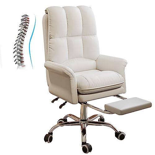 SBCGFY Gepolsterter Schreibtischstuhl aus PU-Leder, drehbarer Schreibtischstuhl für das Homeoffice, 145 ° schwenkbarer ergonomischer Computer-Arbeitsstuhl mi(Beige) von SBCGFY