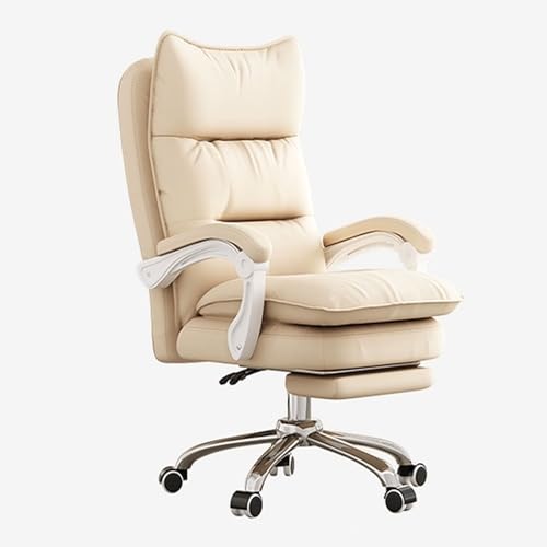 SBCGFY Großer und hoher Home-Office-Stuhl, ergonomischer Schreibtischstuhl mit Rollen, Dicke Rückenlehne für Erwachsene, Gaming-Stuhl mit Armlehne, höhenvers(Beige mit Fußhocker) von SBCGFY