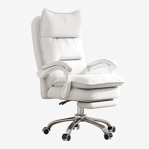 SBCGFY Großer und hoher Home-Office-Stuhl, ergonomischer Schreibtischstuhl mit Rollen, Dicke Rückenlehne für Erwachsene, Gaming-Stuhl mit Armlehne, höhenvers(Weiß mit Fußhocker) von SBCGFY