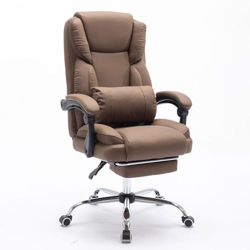 SBCGFY Großer und hoher ergonomischer Bürostuhl, Chefsessel für Computer, Schreibtischstühle mit Rollen, Drehsessel mit hoher Rückenlehne für das Arbeitszimm(Braun) von SBCGFY