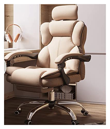 SBCGFY Home-Office-Schreibtischstühle, Drehstuhl, Gaming-Computer-Büro, Liegestuhl aus Leder, ergonomischer Drehstuhl(Khakifarbenes Fußpedal) von SBCGFY