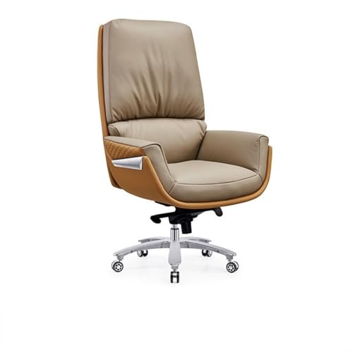 SBCGFY Home-Office-Schreibtischstühle, Drehstuhl Business Nappaleder Große und hohe Bürostühle Ergonomischer bequemer sitzender Computerstuhl Home-Office-DRE(Khakifarbene erste Schicht Rindsleder) von SBCGFY