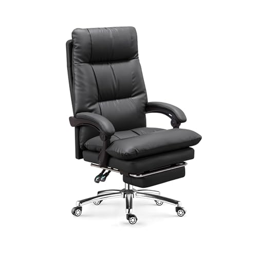 SBCGFY Home-Office-Schreibtischstühle, Drehstuhl Home Light Luxury Ergonomischer höhenverstellbarer Büro-Computer-Drehstuhl(Schwarze erste Schicht Rindsleder) von SBCGFY