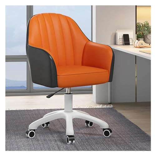 SBCGFY Home-Office-Schreibtischstuhl, Drehstuhl, Bürostuhl mit mittlerer Rückenlehne, Drehbarer Schreibtischstuhl aus PU-Leder mit Armlehne, höhenverstellbar(Orange) von SBCGFY
