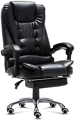 SBCGFY Home-Office-Stuhl, Drehstuhl aus Leder, ergonomisch, mit gepolsterter Fußstütze, Lendenwirbelkissen, höhenverstellbar(Schwarz) von SBCGFY